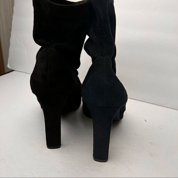 Forever 21 Women’s US 8 Black Ankle Bootie Pre Owned, Microsuede Open Toe EUC - Picture 5 of 8